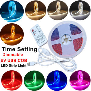 5V USB COB đèn Dải LED với nút công tắc và điều khiển từ xa dễ dàng cho dimmer và cài đặt thời gian sử dụng rộng rãi cho trang trí nội thất & giường chiếu sáng & đèn rèm (9 màu sắc cho bạn lựa chọn)
