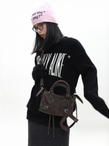 JANDRESS | Suede Brown Vintage Parisian Style Motorcycle Chic Mini Square Bag for Women Shoulder & Crossbody