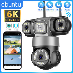 12MP 6K iCsee Wifi Security Camera Outdoor Three Lens Three Screens Surveillance Camera Night Vision Human Detection Tracking