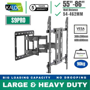 KALOC S9Pro Heavy Duty Big Load 55"-86" Full Motion Wall Mount Tv Bracket Capacity Full Motion LCD TV Wall Mount For 55-90 Capacity Up To 90KG Heavy Duty TV Wall Mount Samsung Lg Sony Penyangkut Tv Braket  电视机墙壁支架挂架