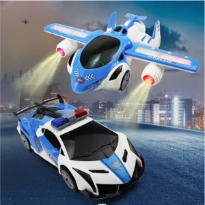 360° Rotation Deformation  Electric Toy Car With LED Light Music Police Car Vehicle Toy With Automatic Lifting Door Universal Police Air Plane Educational Toy For Kids Toddlers