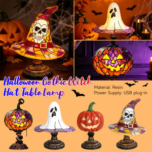 Halloween Resin Witch Hat Night Light USB Powered Gothic Lamp for Lovers Desktop Ornament Halloween Party Decoration