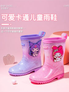 Sanrio Childrens Rain Boots Fleece Lined Kawaii Water Shoes Elementary School Girls Rubber Shoes Anti-Slip Cartoon Style