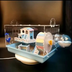 47*30*30cm กรงหนูแฮมเตอร์ พร้อมของใช้ยกชุด กรงหนูแฮมสเตอร์คริลิค วิลล่าโปร่งใสขนาดใหญ่ สีชมพู สีน้ำเงิน พร้อมส่ง กรงอะคริลิค