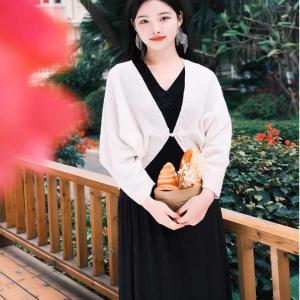 Autumn Winter Off-White Cheongsam Shawl-Collar Cardigan Long Sleeve Dress Outerwear Chinese Style Womens Knitted Sweater Coat