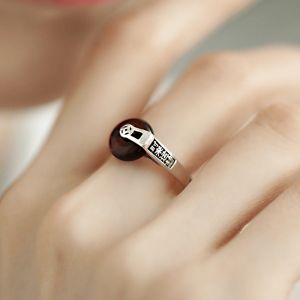 Lucky Charm Red Agate Copper Coin Ring Women