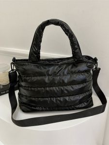 Large Capacity Womens Tote Bag Fashionable Summer down Single Shoulder Bag Versatile Commuter Bag Nylon Material Zipper Closure