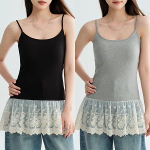 miiow | MiiOW Lace Trim Camisole Womens Summer Outerwear Slim Fit Mid-Length Thin Strap Vest Cover-Hip Illusory Inner Wear Tank Top