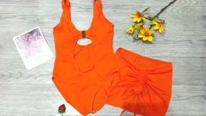 Bikini đồ bơi nữ đi biển set 3 chi tiết áo nữ liền thân kèm mút mỏng chân váy dây rút chất liệu thun lạnh BINSPORTS BHV226