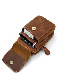 Genuine Leather Mens Phone Bag Waist Bag Belt Decorated Vertical Shape Pure Color Youth Fashion Mobile Phone Case Holster