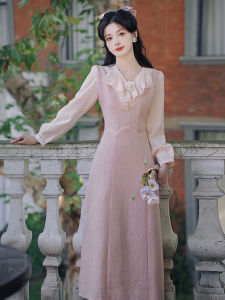 Váy Dài Tay Hoa Hồng Kiểu Pháp Thanh Lịch Cho Nữ Váy Dài Màu Hồng Thanh Lịch Váy Công Sở Thường Ngày Váy Chữ a Cạp Cao