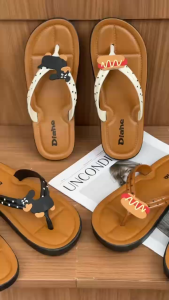 Sweet Funny Sausage Dog & Hot Dog Design Sandals Lightweight Flat Summer Flip Flops For Women