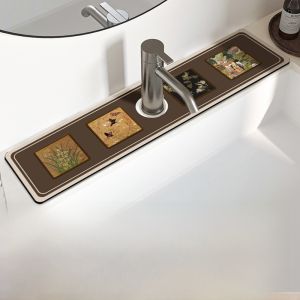 Anti-Splash Kitchen Sink Mat Bathroom Faucet Drain Mat Counter Top Absorbent Water Pad Simple Style Machine Washable Home Use