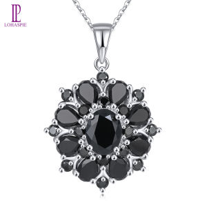 Lohaspie Jewelry Real 6.8 Carats Solid Sterling Silver 925 Pendant Original Natural Black Spinel Pendant 925 Silver Pendant With Real Stone Birthstone Pendant For Women Jewelry