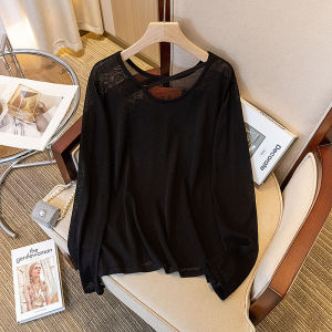 Thin Bamboo Rayon Ice Silk Womens T-shirt Summer New plus Size Long Sleeve round Neck Casual Comfortable Breathable Sun Protection Top