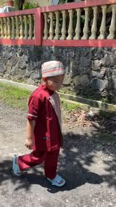 Setelan Pakaian Muslim Anak Laki-laki Baju Koko Kurta Kedami Usia 1-10 Tahun Lengan Pendek
