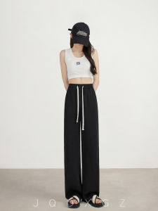 High Waist Straight Leg Casual Pants for Pear Shaped Body Black Wide Leg Pants Draping Feel Summer Trousers Female Fashion