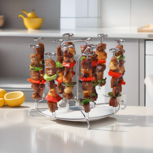 6Qt/8Qt Air Fryer Skewer Stand Stainless Steel Vertical BBQ Skewer Holder Home Kitchen Grilling Tool Air Fryer Accessories