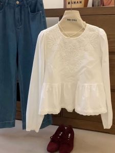 เสื้อเชิ้ตคอโปโลผู้หญิงทรงหลวมสไตล์ฝรั่งเศส ปักลาย แขนยาว ทรงปกติ ฤดูใบไม้ผลิและฤดูใบไม้ร่วง