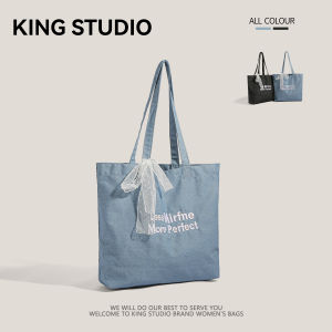 Large Capacity Denim Canvas Tote Bag Womens Fashion Embroidery Single Shoulder Bag Commuter Student Class Tote Bag