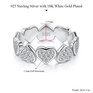 Pretty Beauty Moissanite Heart Eternity Ring S925 Silver Sparkling Diamond Wedding Band for Women Anniversary Fine Jewelry Gift