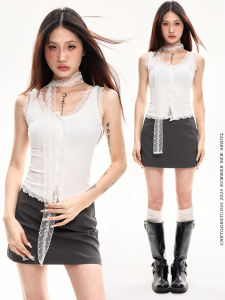 Áo Vest Không Tay Ren Viền Gợi Cảm Mùa Hè Cho Nữ Áo Ngắn Ôm Vừa Vặn Áo Ngực Gợi Cảm Pure Desire Chất Liệu Polyester 65% Nylon 35%