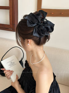 Korean Style Large Black Satin Hair Clip Womens Fashion Sensation Hair Accessories Big Size Shark Clip for Thick Hair at Back