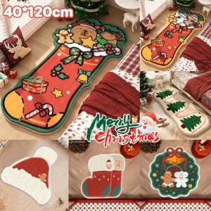 【Miaomiao1】พรมคริสต์มาส ลายซานตาคลอส เกล็ดหิมะ พรมข้างเตียง นิ่มสบาย ดูดซับน้ำ ขนาด 60/80 ซม สําหรับตกแต่งบ้าน ต้นคริสต์มาส