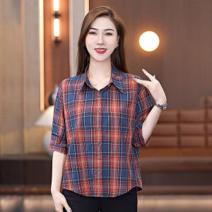 เสื้อเชิ้ตผู้หญิง ทรงหลวม แขนยาว ปกโปโล ลายสก็อต ทรงบาง แฟชั่นฤดูใบไม้ผลิและฤดูร้อน 2025 สำหรับผู้หญิง