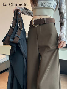 La Chapelle Brown Straight Leg Suit Pants Womens High Waist Drapey Slim Wide Leg Casual Trousers Autumn Amber Glow