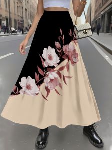 Printed Design Four season floral pattern paired with black rice vacation style skirt