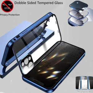 For IPhone 14 Plus 15 16 Pro Max Phone Case Anti-Peep Privacy Double Glass Magnetic Adsorption Camera Lens Protection Back Cover Cases Coque Fundas