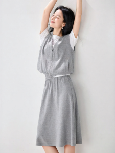 OSA | Fake Two Pieces Casual T-Shirt Vest Midi Skirt Suit