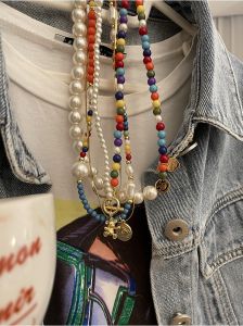 สร้อยประดับ ลูกปัด ไข่มูก รูปหน้ายิ้ม สีสันสดใส สไตล์โบฮีเมียน ดูเก๋ มีสไตล์ ของขวัญสำหรับวันเกิด คู่ชื่น ดิน