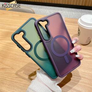 Kisscase da mờ cảm giác MagSafe trường hợp đối với Samsung s24ultra S24 S23 + cộng với S22 cộng với siêu sạc không dây Frosted PC có Vỏ chống sốc