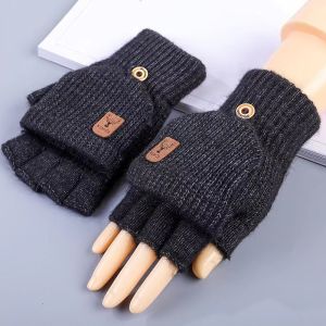 WRELS | 1/2/3Pairs Winter Fingerless Flap Gloves Thicken Touch Screen Knitted Warm Mittens Men Women Cycling Hiking Writing Gloves
