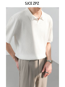 Loose Korean Style Mens Short Sleeve Knitted Polo T-shirt Summer Fashion Casual Shirt Half Sleeve Turn-down Collar Top