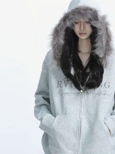 ฤดูใบไม้ร่วง ฤดูหนาว สไตล์ใหม่ ผู้หญิง มีฮู้ด ซิป หลวม เสื้อสเว็ตเชิ้ต ขน ปกเสื้อ American Retro เปิด คาร์ดิเกน อินเทรนด์ เสื้อแจ๊กเก็ต