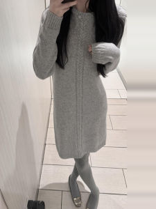 SENWA | Grey Knit Sweater Dress Winter Elegance French Style Innerwear