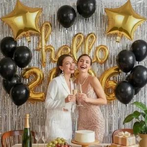 Bộ 7 Bóng Bay Vàng Ép Kim Chữ Cái & Số Liền Mạch Chào Mừng Năm 2026 Trang Trí Tiệc Mừng Năm Mới Phụ Kiện Lễ Hội Bằng Nhôm