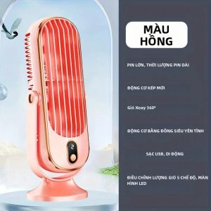 Quạt Để Bàn Sạc USB Di Động Điều Khiển 5 Tốc Độ Thiết Kế Cánh Quạt Êm Ái Thoải Mái Pin Lithium 1200mAh Chất Liệu Nhựa
