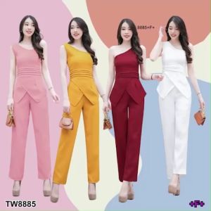 TW8885 Set เสื้อทรงไหล่เฉียง + กางเกงขายาว