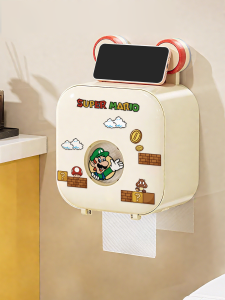 Mario Suction Cup Toilet Paper Holder Mobile Bathroom Cute Roll Paper Sanitary Paper Storage Rack Cartoon Japanese Style