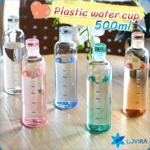 LoviRa 500ml Plastic Bottle Portable Colorful/Transparent Creative Time Mark Water Cup