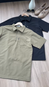 ZEKE A0059 Lelaki Klasik Lengan Pendek Baju Solid Colour Short Sleeve Zipper Pocket Polo Shirt