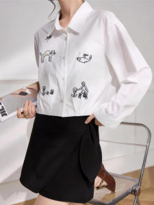 QINGNAER | Korean Style Cartoon Embroidery Big Size Short Polo Shirt