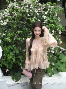 THROUS | Áo Blouse Hoa Thoáng Khí Nhẹ Retro