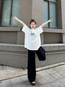 American High Street Pure Cotton Short Sleeve T-Shirt Women Summer New Loose Design Sense Oversize Top Fashion Print Casual round Neck