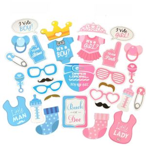 30pcs/set Gender Reveal Photo Booth Props Blue or Pink Handheld Paper Photo Props Birthday Decor Gender Reveal Party Photo Props