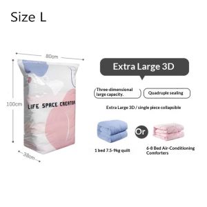 3Pcs No Pump Vacuum Storage Bags Reusable Transparent Thickened Compression Sacks Large Capacity Moistureproof Space Saving Organizer for Clothes Blankets Quilts Bedding Home Storage